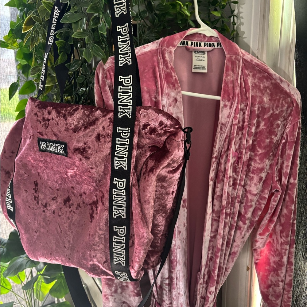 Pink Velvet Shoulder Duffle Bag and robe set